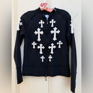 Vintage Joystick Johnny Was Black Cross Zip Up Sweatshirt Hoodie Style Y2K Retro
